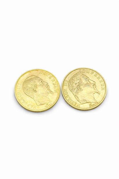 Suite de deux pièces de 50 francs or Napoléon...