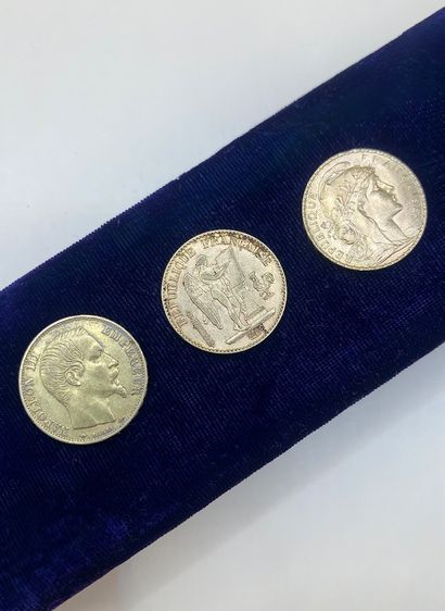 Suite of three 20 franc gold coins with rooster,...
