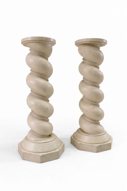 Pair of twisted columns in white lacquered...