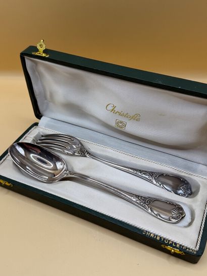 CHRISTOFLE 
Silver-plated soup fork and spoon...