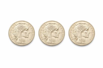 Suite of three 20 franc gold coins with the...