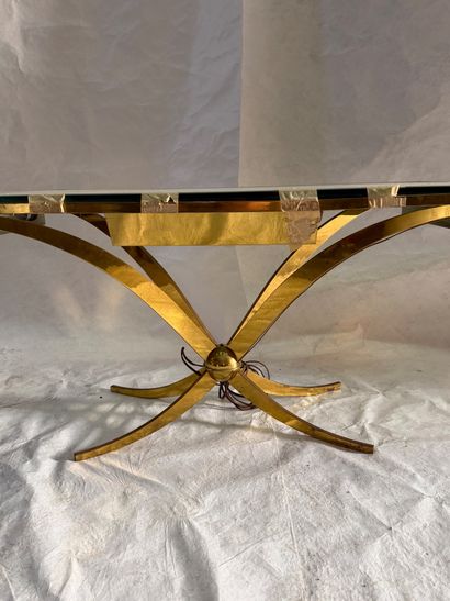 Table basse rectangulaire en laiton doré,...