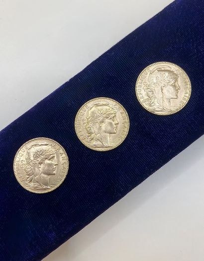 Suite of three 20 franc gold coins with the...