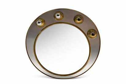 Circular mirror in partially gilded metal,...
