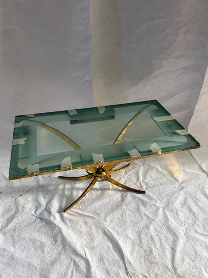 Table basse rectangulaire en laiton doré,...