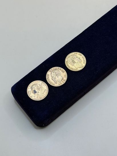 Suite of three 20 franc and 20 lire coins,...
