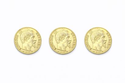 Suite of three 20 franc gold Napoleon III...