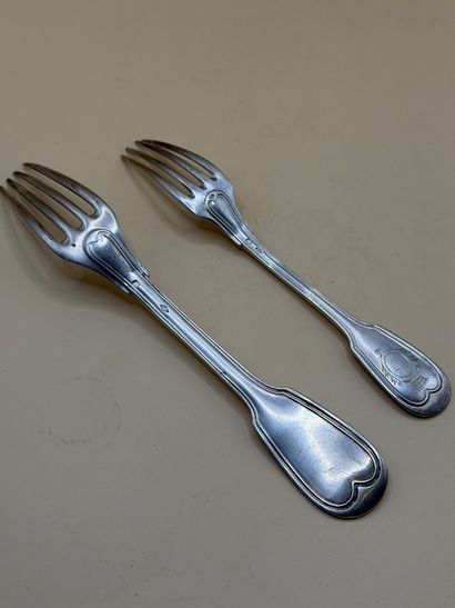 Two mismatched forks in silver (950/1000),...