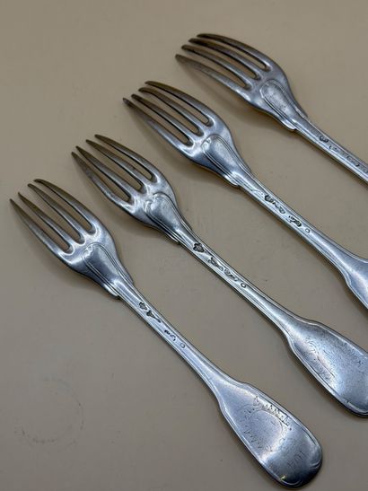 ANCIEN RÉGIME 
Suite of four forks in silver...