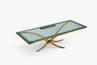 Table basse rectangulaire en laiton doré,...