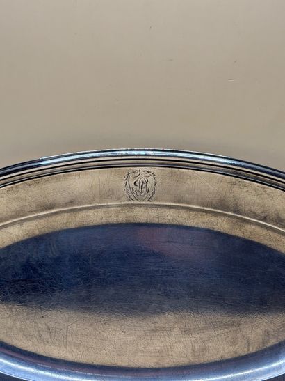 Large oval silver dish (950/1000) filet pattern....