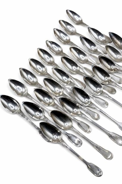 Set of 26 silver (950/1000) filet-model dessert...