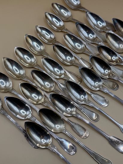 Set of 26 silver (950/1000) filet-model dessert...