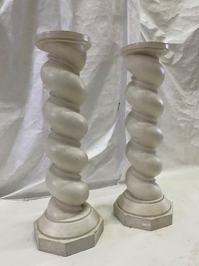 Pair of twisted columns in white lacquered...