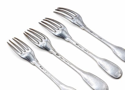 ANCIEN RÉGIME 
Suite of four forks in silver...