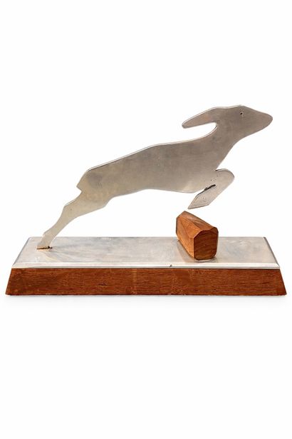 Elegant sculpture in brushed metal and exotic...