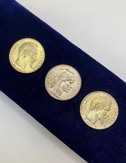 Suite of three 20 franc gold coins with rooster...