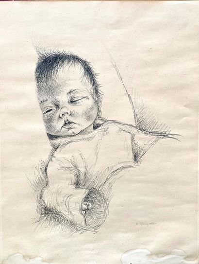 Ib Spang OLSEN (1921-2012)
Bébé endormi 
Crayon...