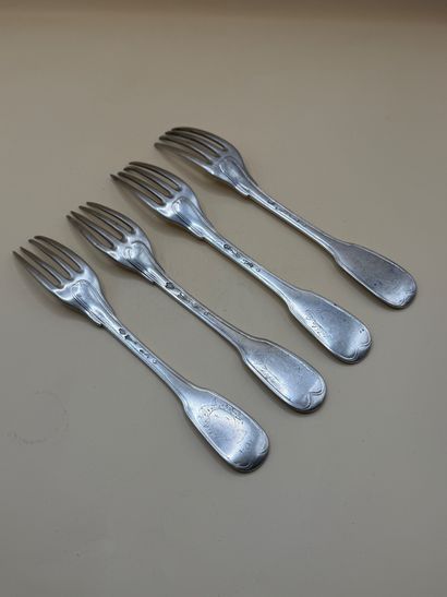 ANCIEN RÉGIME 
Suite of four forks in silver...