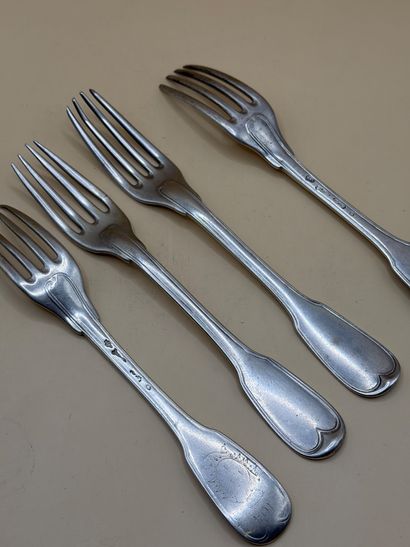 ANCIEN RÉGIME 
Suite of four forks in silver...