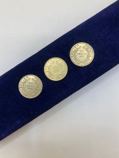 Suite of three 20 franc gold Napoleon III...