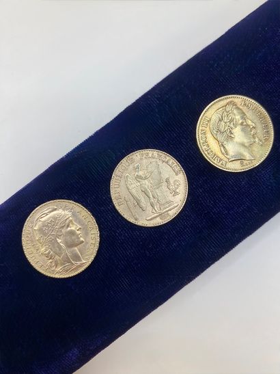 Suite of three 20 franc gold coins with genius,...