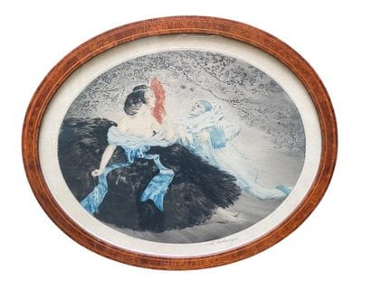 LOUIS ICART, after
Woman with Pierrot 
Oval...