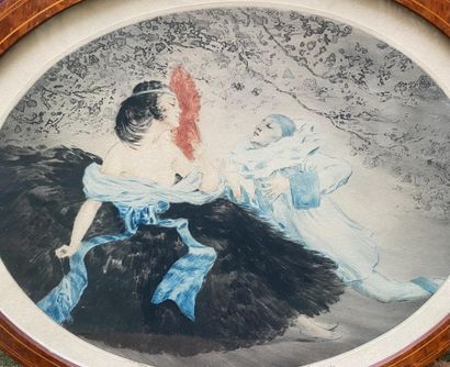 LOUIS ICART, after
Woman with Pierrot 
Oval...