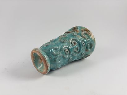 Horn vase. 
Decorated with scrolls and flowers....