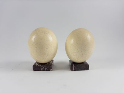 Ostrich eggs.
Presented on a small stone...