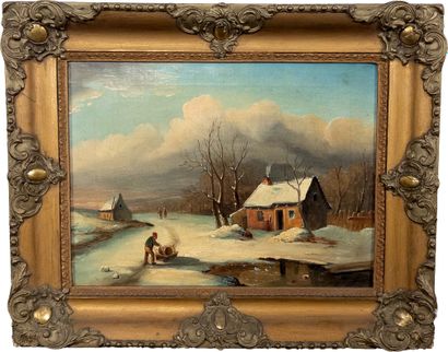 Flemish school.
Animated snowy landscape....