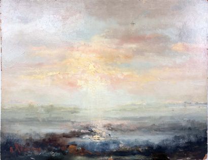 Anny Rouschop (1929).
Sunset. Oil on cardboard....