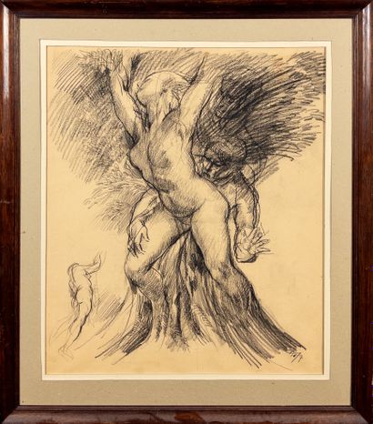 Ecole Belge. 
Etude anatomique. Fusain sur...