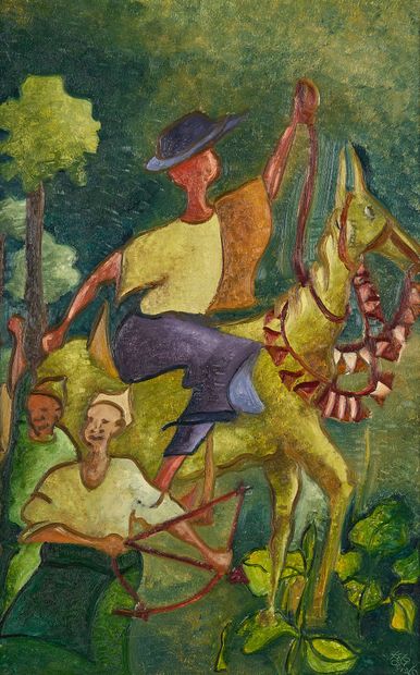 20th century school
Rider
Oil on isorel 
Illegible...