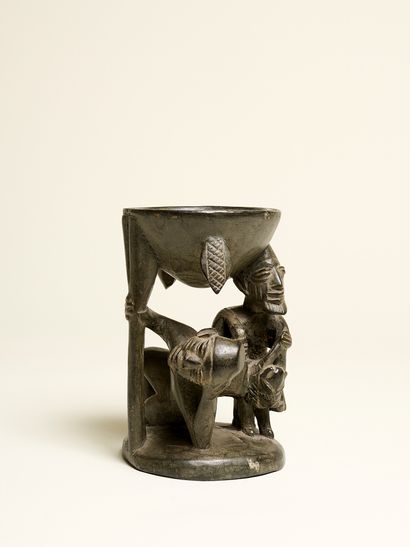 Yoruba-style bowl, Nigeria

Dark brown patina...