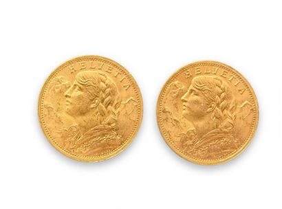 2 pièces de 20 francs or Vreneli, - Croix...