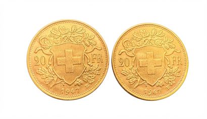 2 pièces de 20 francs or Vreneli, - Croix...