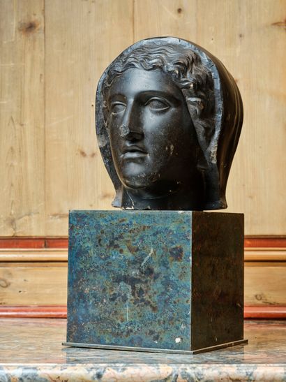 Sculpture in black Belgian marble representing...