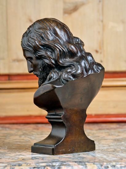 Small brown patina bronze bust of Jesus on...