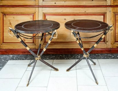 Rare pair of brown lacquered and gilded metal...