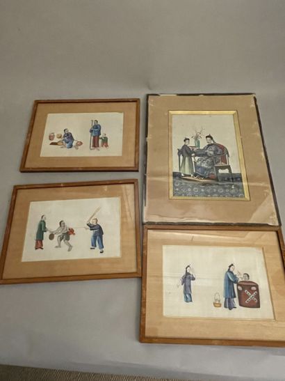 CHINE - Ensemble de quatre PEINTURES sur...