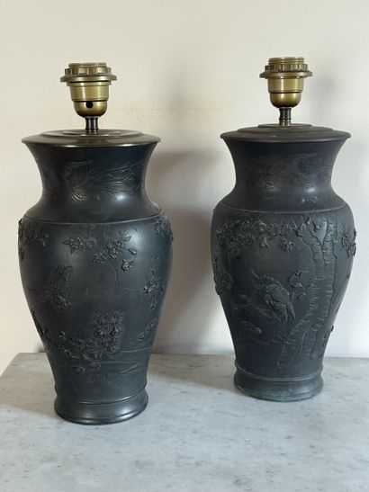 JAPAN, early 20th century. Pair of patinated...