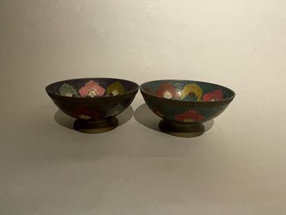 Two cloisonné bronze COUPES decorated on...
