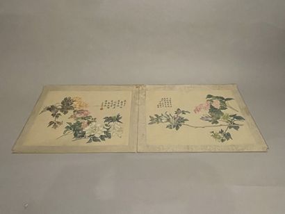 CHINE - Ensemble de deux aquarelles et encre...