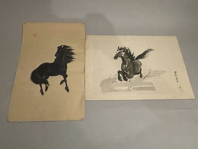 CHINE - Ensemble de deux encres sur papier...