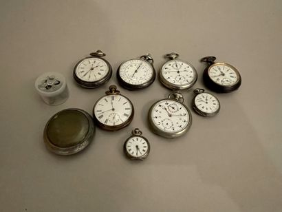 Six steel GOUSSET WATCHES and two silver...
