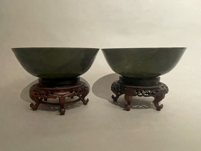 CHINA - Pair of spinach green jade (nephrite)...