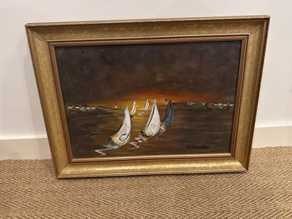 Emilios COUKIDIS (1931-2011) : REGATE. Huile...
