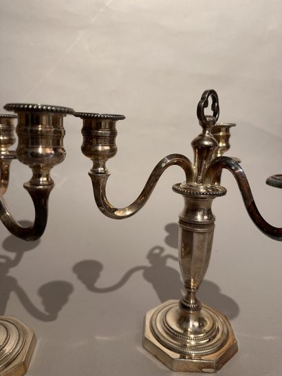 Pair of Louis XVI style silver-plated three-light...