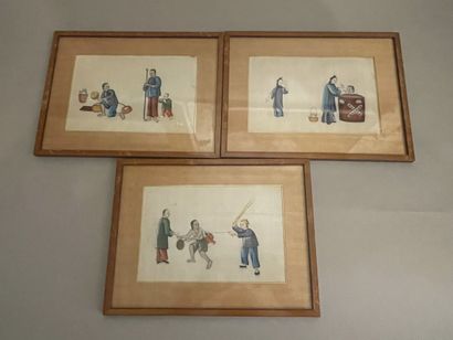 CHINE - Ensemble de quatre PEINTURES sur...